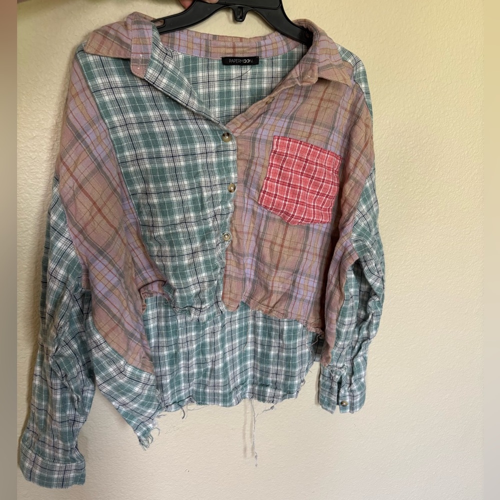 Papermoon Cropped Multicolor Plaid Shirt